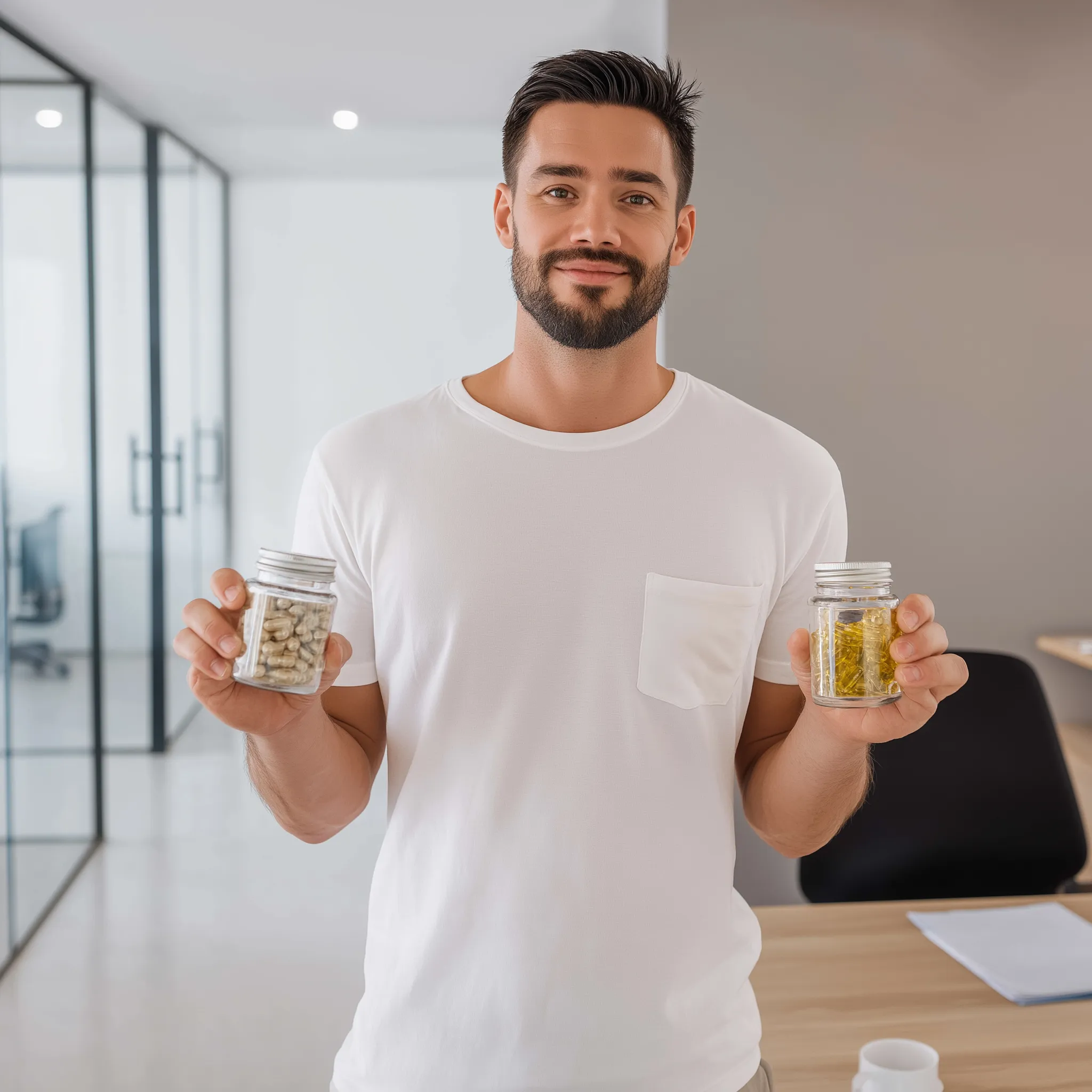 Person showcasing product