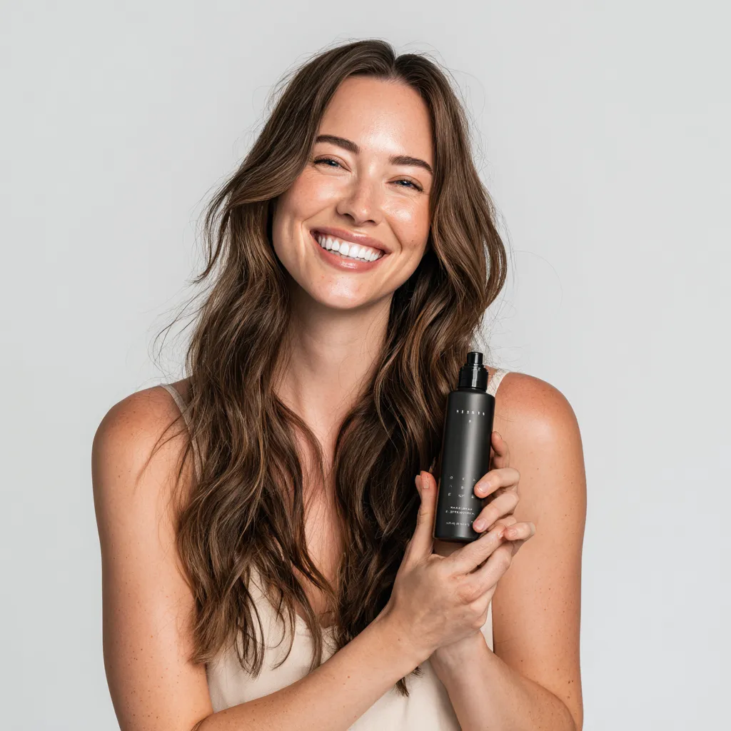 Person showcasing product